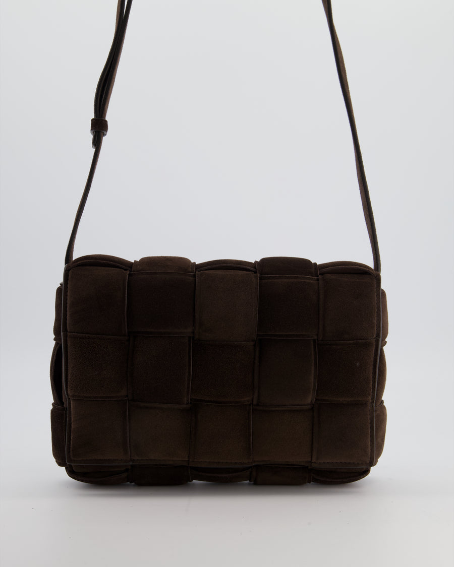 *HOT* Bottega Veneta Chocolate Brown Cassette Padded Intrecciato Suede Shoulder Bag with Gold Hardware