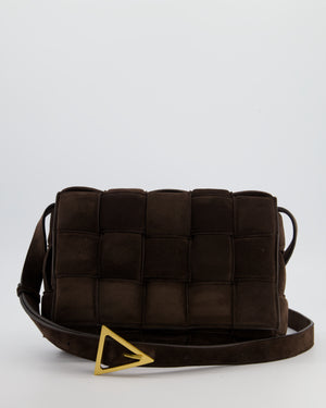 *HOT* Bottega Veneta Chocolate Brown Cassette Padded Intrecciato Suede Shoulder Bag with Gold Hardware
