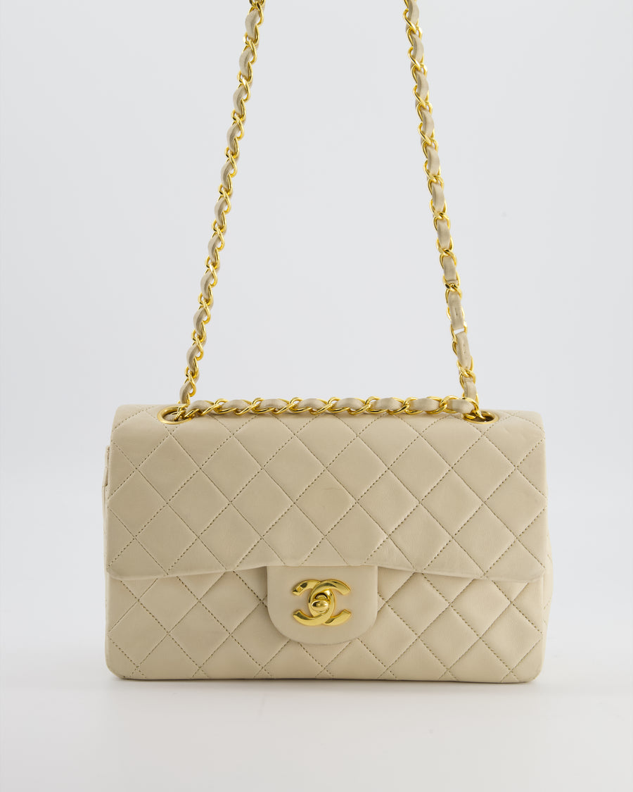 Chanel Cream Vintage Small Classic Double Flap Bag in Lambskin Leather with 24K Gold Hardware