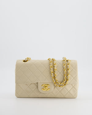 Chanel Cream Vintage Small Classic Double Flap Bag in Lambskin Leather with 24K Gold Hardware