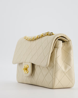 Chanel Cream Vintage Small Classic Double Flap Bag in Lambskin Leather with 24K Gold Hardware