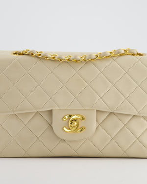 Chanel Cream Vintage Small Classic Double Flap Bag in Lambskin Leather with 24K Gold Hardware
