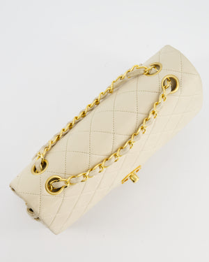 Chanel Cream Vintage Small Classic Double Flap Bag in Lambskin Leather with 24K Gold Hardware