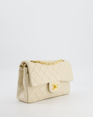 Chanel Cream Vintage Small Classic Double Flap Bag in Lambskin Leather with 24K Gold Hardware
