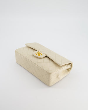 Chanel Cream Vintage Small Classic Double Flap Bag in Lambskin Leather with 24K Gold Hardware