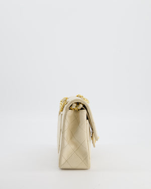 Chanel Cream Vintage Small Classic Double Flap Bag in Lambskin Leather with 24K Gold Hardware