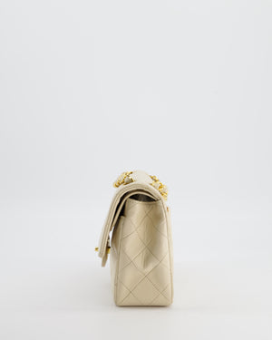 Chanel Cream Vintage Small Classic Double Flap Bag in Lambskin Leather with 24K Gold Hardware