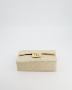 Chanel Cream Vintage Small Classic Double Flap Bag in Lambskin Leather with 24K Gold Hardware