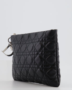 Christian Dior Black Leather Cannage Pouch Bag with Silver Hardware