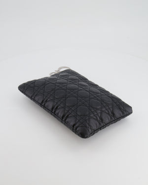 Christian Dior Black Leather Cannage Pouch Bag with Silver Hardware