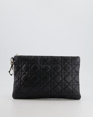 Christian Dior Black Leather Cannage Pouch Bag with Silver Hardware