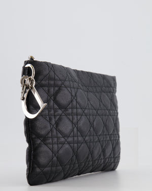 Christian Dior Black Leather Cannage Pouch Bag with Silver Hardware