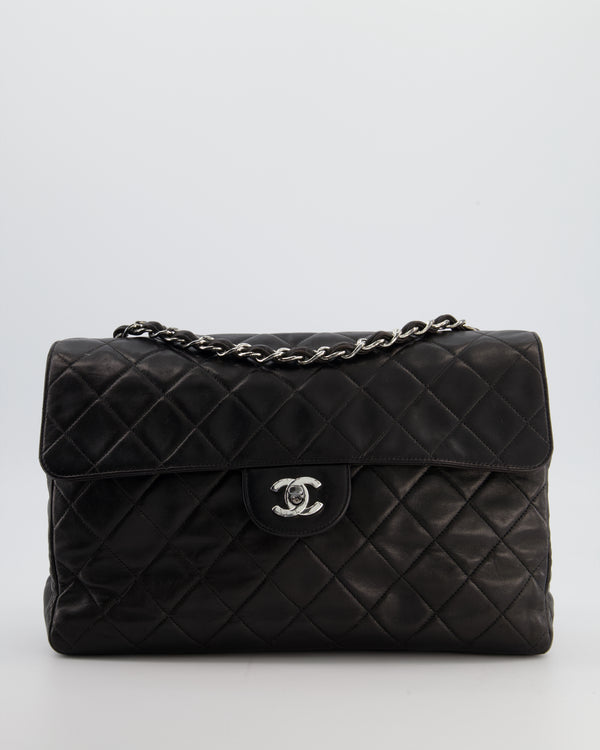 Chanel Black Vintage Jumbo Single Flap Bag in Lambskin Leather with Silver Hardware
