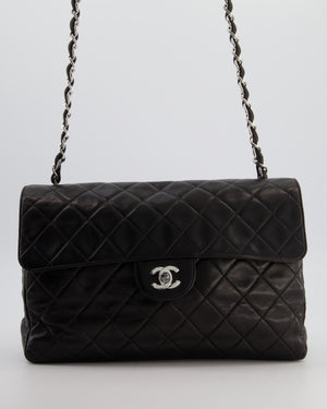 Chanel Black Vintage Jumbo Single Flap Bag in Lambskin Leather with Silver Hardware