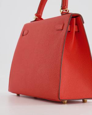 Hermès HSS Kelly 25 Verso Sellier Bag in Capucine Chèvre Mysore Leather and Gold Interior with Permabrass Hardware