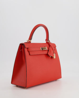 Hermès HSS Kelly 25 Verso Sellier Bag in Capucine Chèvre Mysore Leather and Gold Interior with Permabrass Hardware