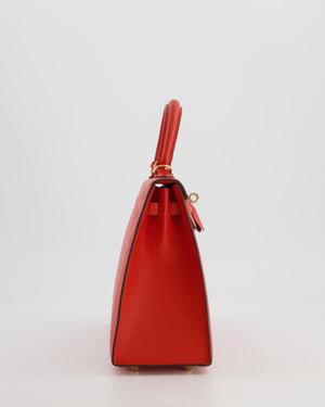 Hermès HSS Kelly 25 Verso Sellier Bag in Capucine Chèvre Mysore Leather and Gold Interior with Permabrass Hardware