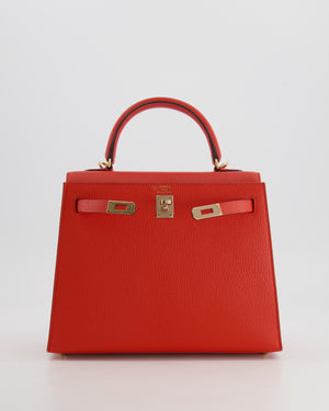Hermès HSS Kelly 25 Verso Sellier Bag in Capucine Chèvre Mysore Leather and Gold Interior with Permabrass Hardware