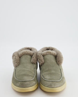 Loro Piana Grey Suede Shearling Open Walks Size EU 37