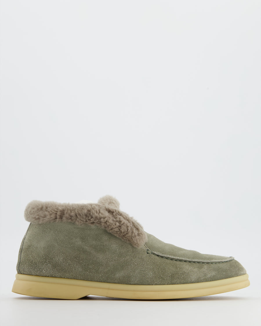 Loro Piana Grey Suede Shearling Open Walks Size EU 37