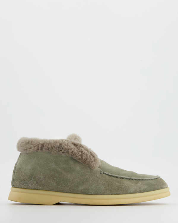 Loro Piana Grey Suede Shearling Open Walks Size EU 37