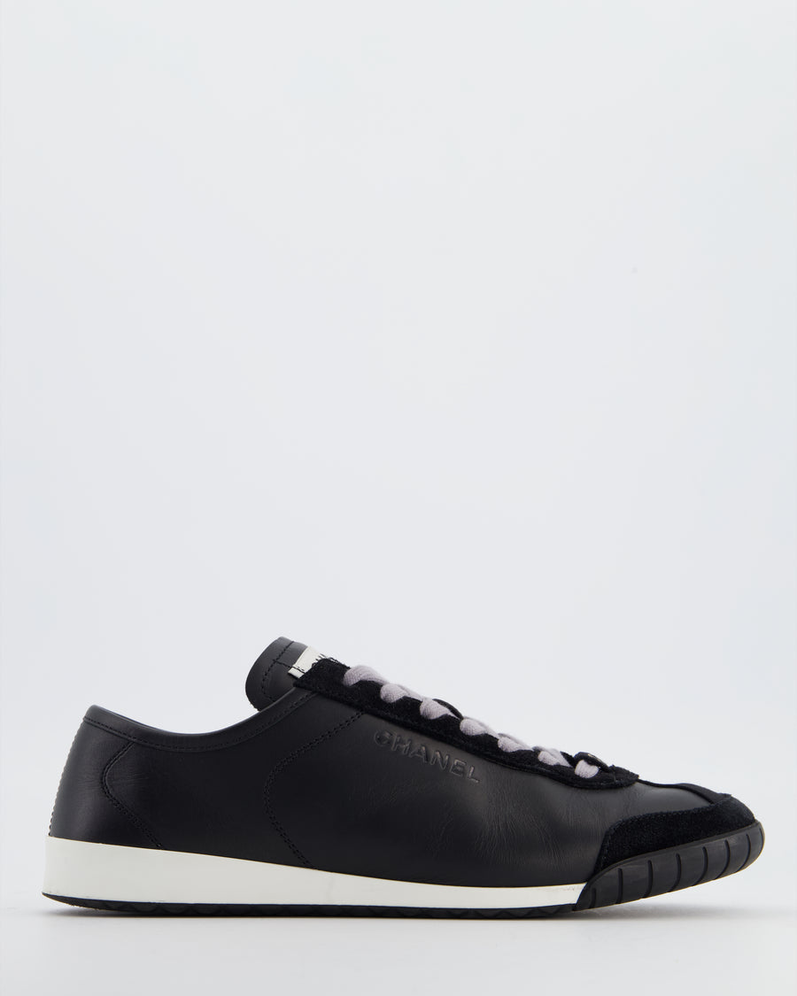 Chanel Interlocking Black Calfskin Leather Sneakers with Logo Detail Size EU 37.5