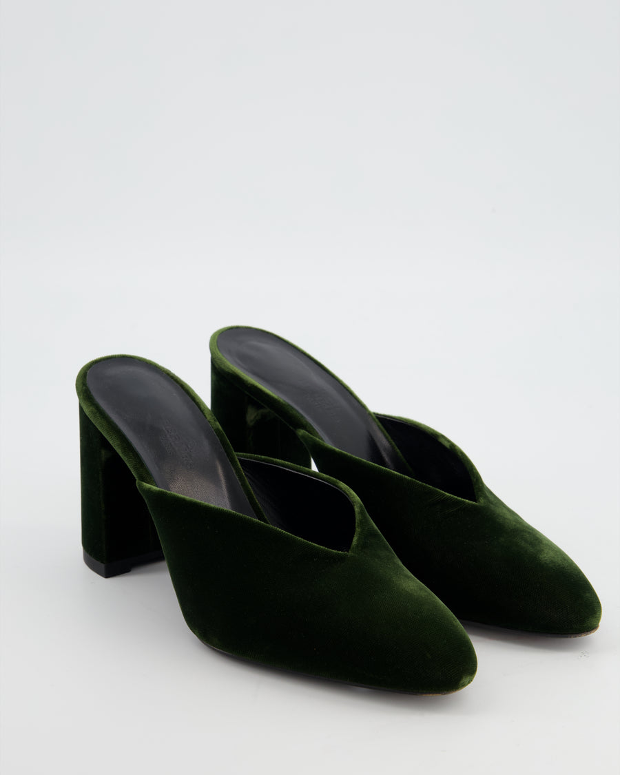 Hermès Green Velvet Victoria Mules Heels Size EU 37
