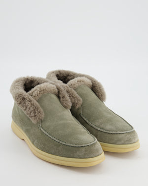 Loro Piana Grey Suede Shearling Open Walks Size EU 37