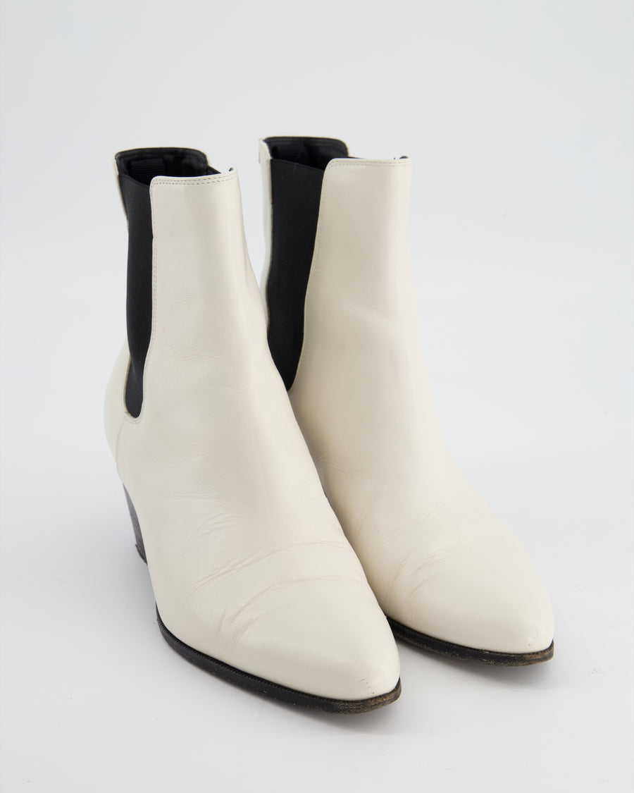 Celine White Pointed Boots with Black Detail Size EU 37.5