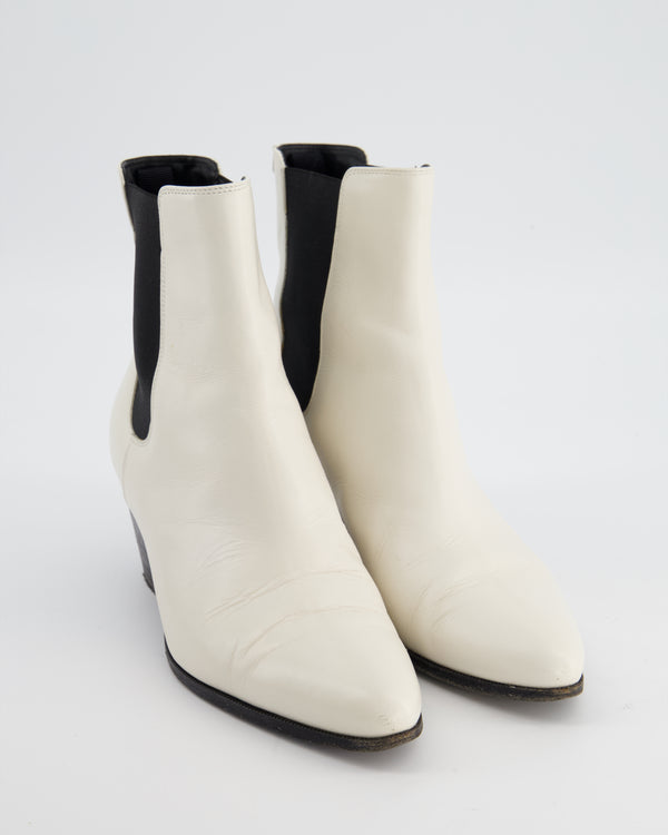 Celine White Pointed Boots with Black Detail Size EU 37.5