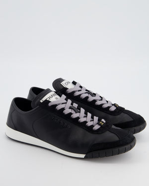 Chanel Interlocking Black Calfskin Leather Sneakers with Logo Detail Size EU 37.5