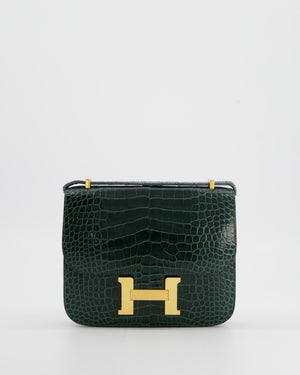 Hermès Constance III 18 Bag in Shiny Alligator Vert Fonce with Gold Hardware