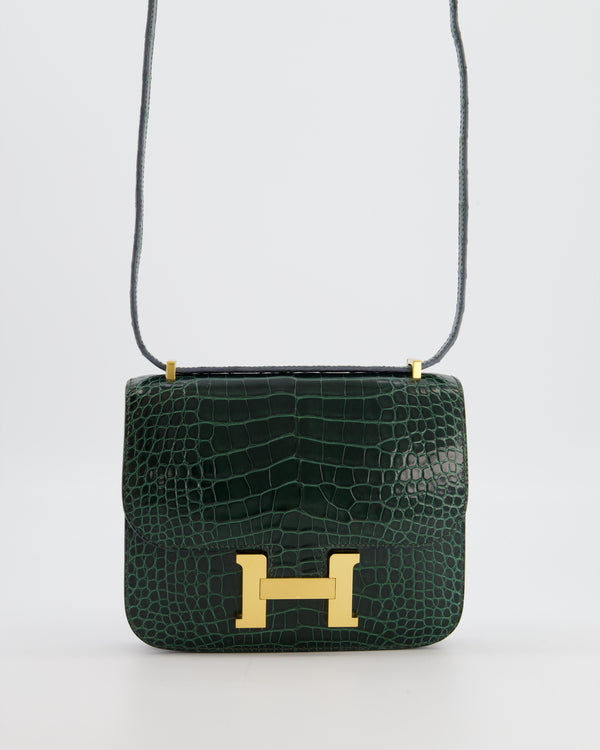 Hermès Constance III 18 Bag in Shiny Alligator Vert Fonce with Gold Hardware