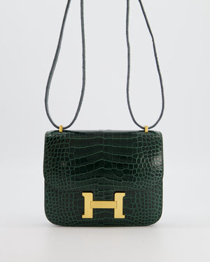 Hermès Constance III 18 Bag in Shiny Alligator Vert Fonce with Gold Hardware