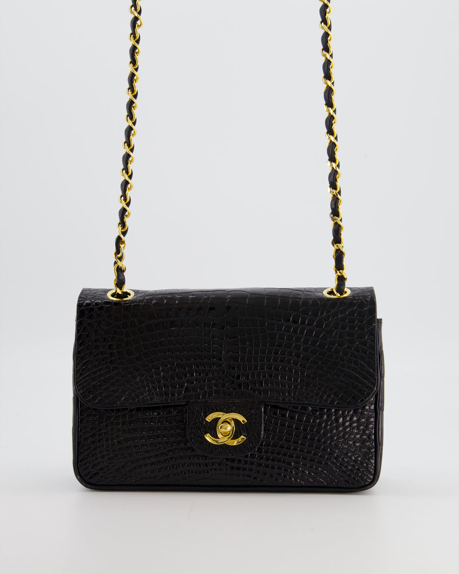 *RARE* Chanel Black Classic Flap Bag in Crocodile Patent Leather with Gold Hardware