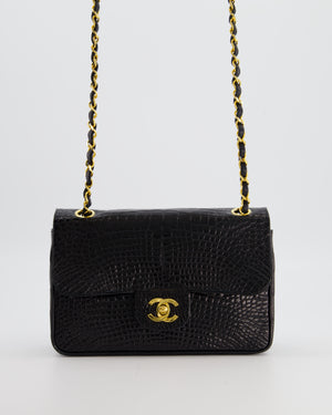 *RARE* Chanel Black Classic Flap Bag in Crocodile Patent Leather with Gold Hardware