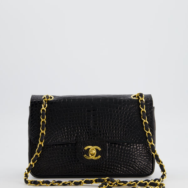 RARE* Chanel Black Classic Flap Bag in Crocodile Patent Leather
