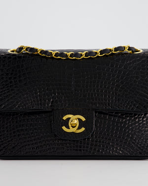 *RARE* Chanel Black Classic Flap Bag in Crocodile Patent Leather with Gold Hardware