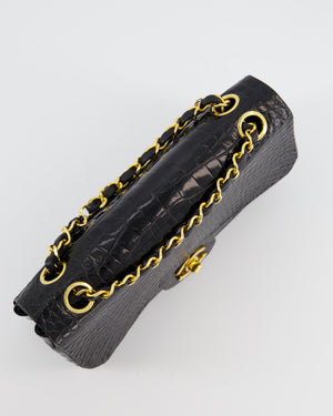*RARE* Chanel Black Classic Flap Bag in Crocodile Patent Leather with Gold Hardware