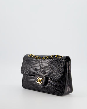 *RARE* Chanel Black Classic Flap Bag in Crocodile Patent Leather with Gold Hardware
