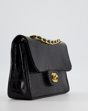 *RARE* Chanel Black Classic Flap Bag in Crocodile Patent Leather with Gold Hardware
