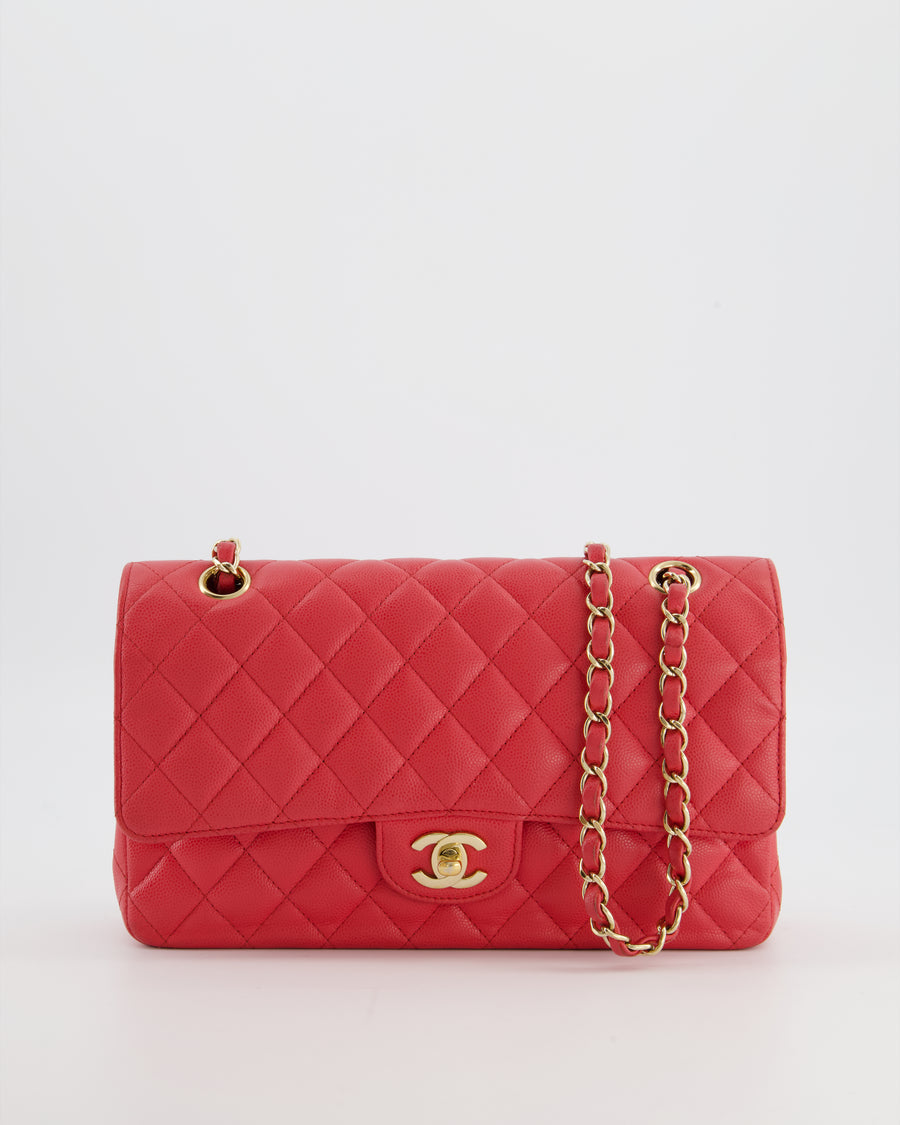 Chanel Pink Medium Classic Double Flap Bag in Caviar Leather with Champagne Gold Hardware