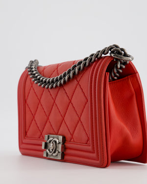 *FIRE PRICE* Chanel Red Boy Bag in Aged Calfskin Leather with Ruthenium Hardware