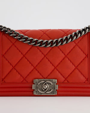 *FIRE PRICE* Chanel Red Boy Bag in Aged Calfskin Leather with Ruthenium Hardware