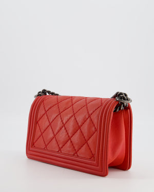 *FIRE PRICE* Chanel Red Boy Bag in Aged Calfskin Leather with Ruthenium Hardware