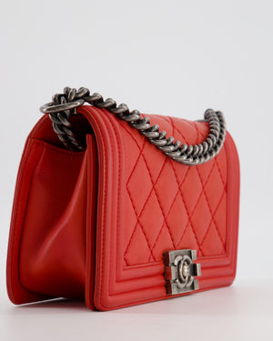 *FIRE PRICE* Chanel Red Boy Bag in Aged Calfskin Leather with Ruthenium Hardware