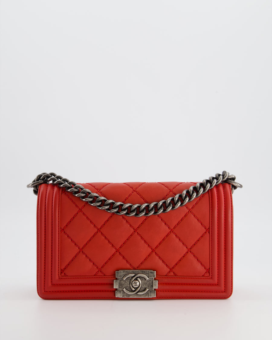 *FIRE PRICE* Chanel Red Boy Bag in Aged Calfskin Leather with Ruthenium Hardware