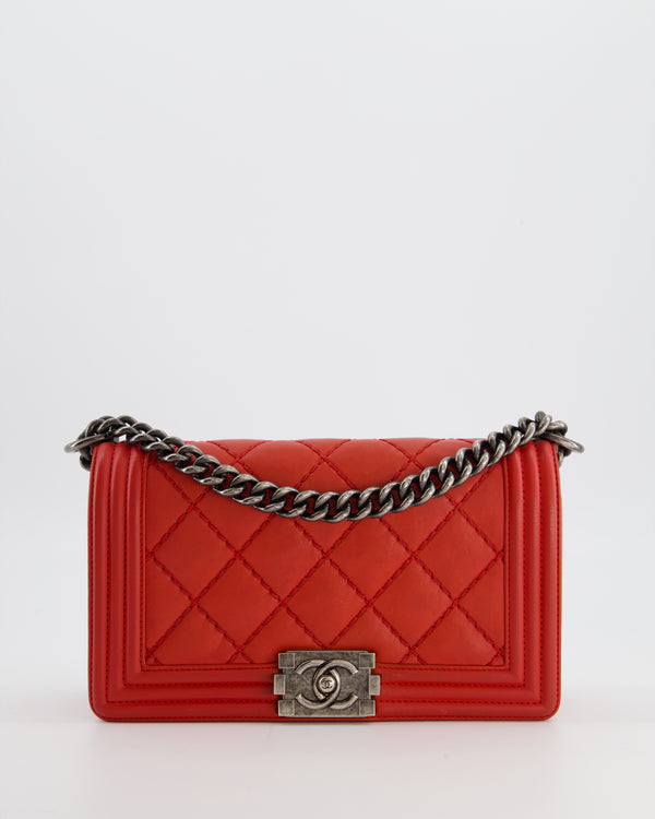 *FIRE PRICE* Chanel Red Boy Bag in Aged Calfskin Leather with Ruthenium Hardware