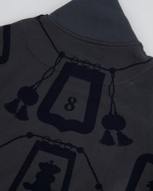 Hermès Grey Jacket and Shorts Set with Navy Lantern and Tassel Print with Silver Logo Buttons Size FR 34/40 (UK 6/12)