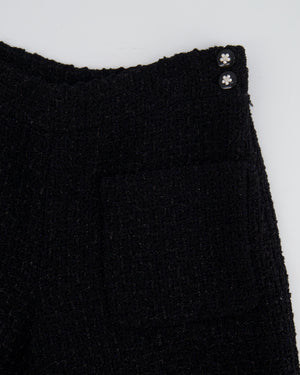 Chanel Black Tweed Shimmery Bermuda Shorts with Silver Flower Crystal Buttons Size FR 34 (UK 6)